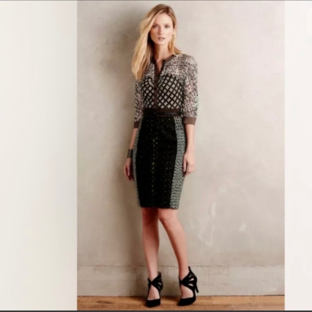 Byron Lars Black and Gray Patterned Midi Dress